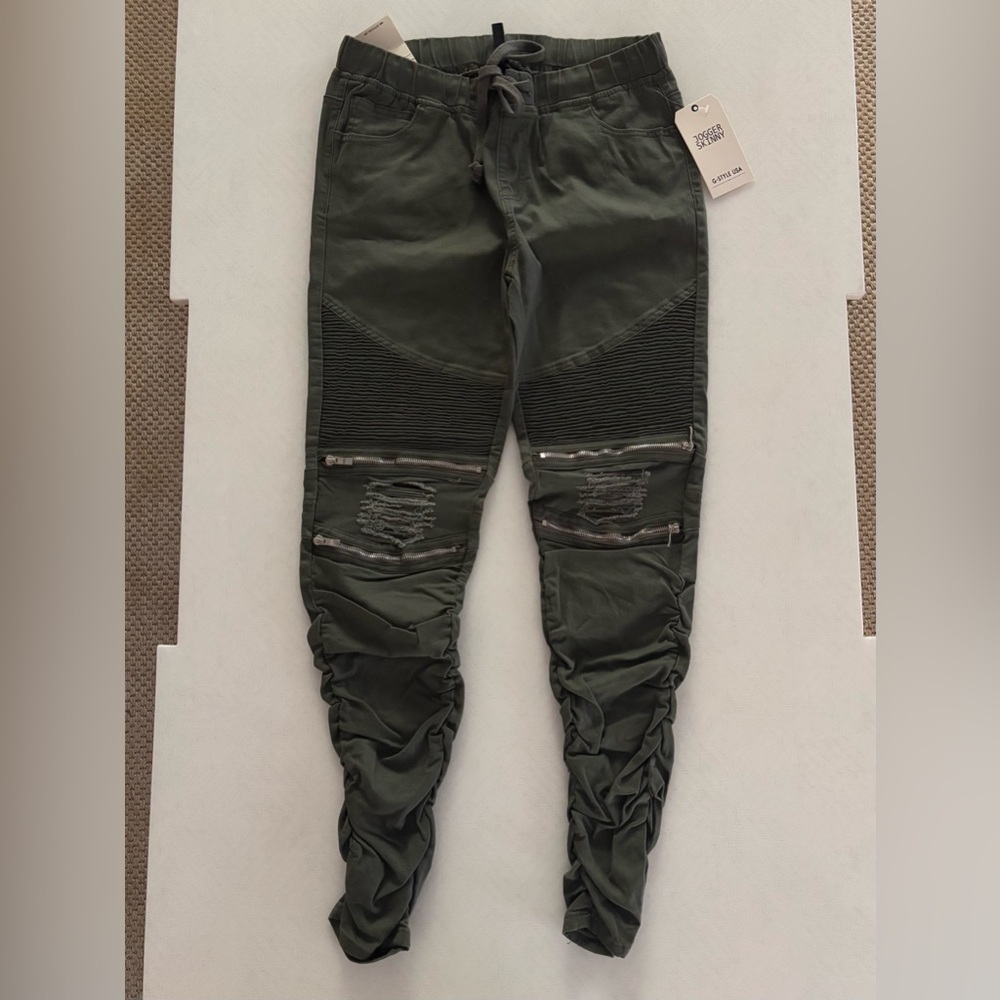 Stylish Olive Green Biker Jeans